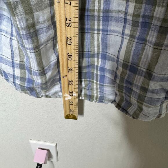 J.Jill Love Linen Plaid Button Front Shirt Women’s XL Tall 100% Linen Blue Green - Picture 4 of 8